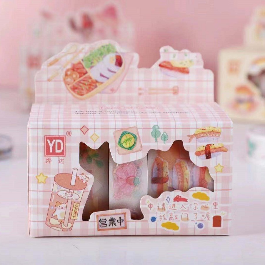 5入和纸磨砂手账胶带礼盒套装 ins卡通粉色少女手帐素材装饰贴画