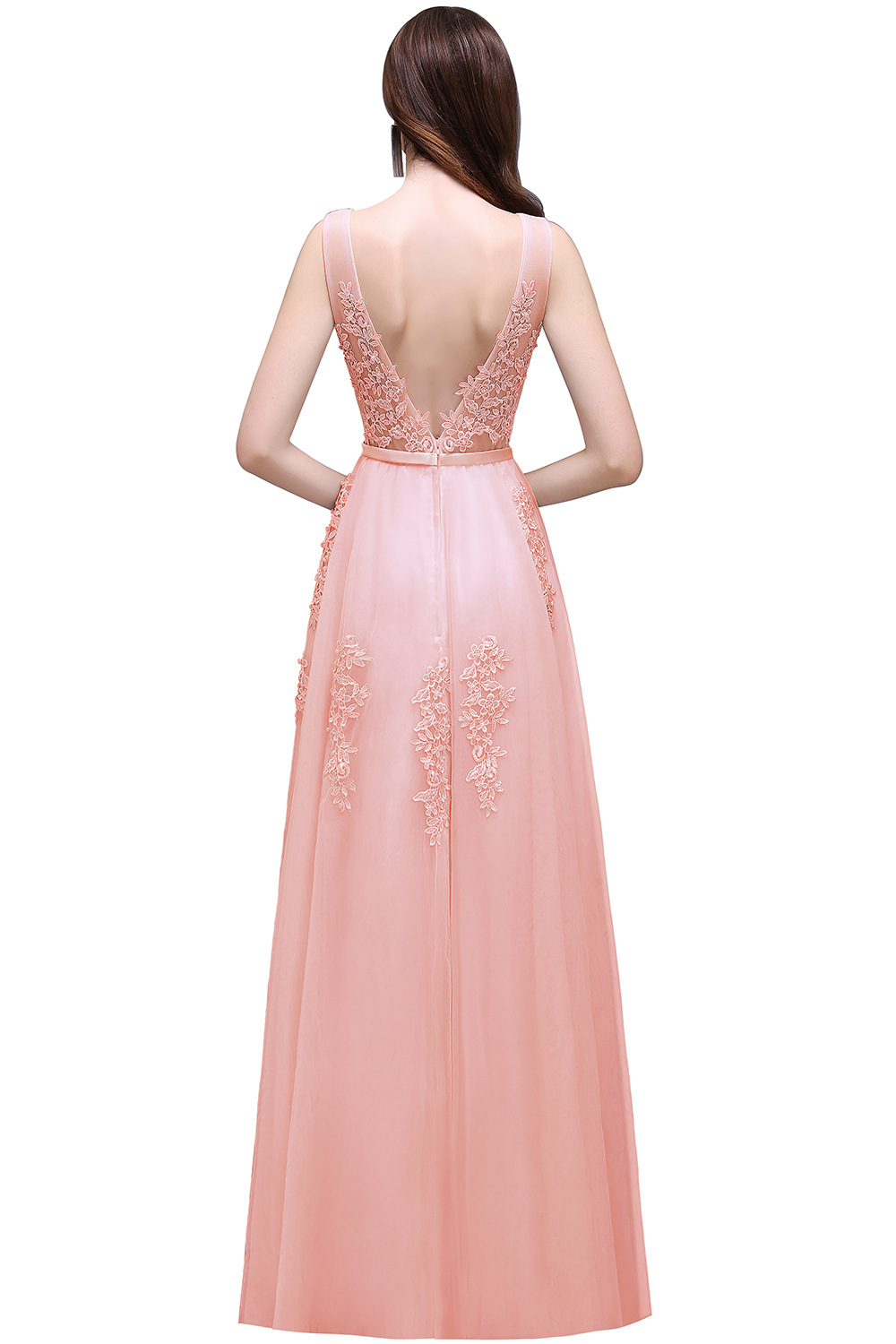 无袖齐地婚纱礼服长款蕾丝露背晚礼服裙女宴会气质名媛新娘敬酒服