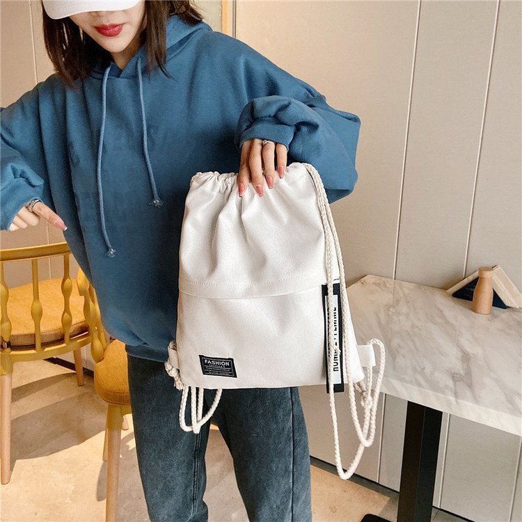 Factory Wholesale Drawstring Backpack Solid Color Fashion 2024 Canvas Bag Drawstring Bag Korean Women Bag Pull-Belt Backpack