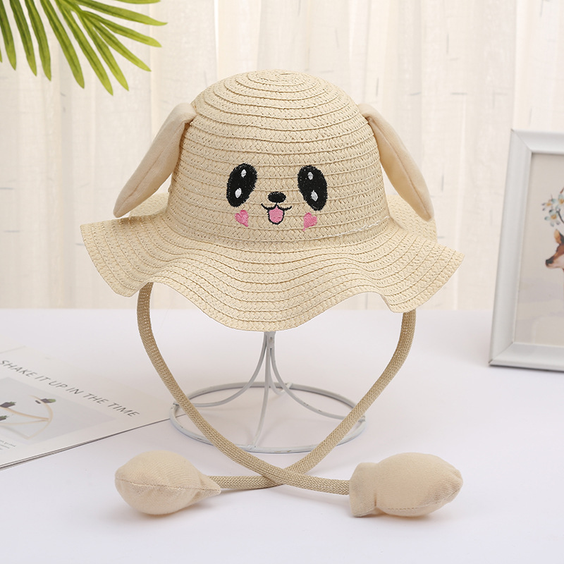 Douyin Same Style Moving Rabbit Ears Children's Hat Cute Airbag Cartoon Baby Straw Hat Summer Travel Sun Hat