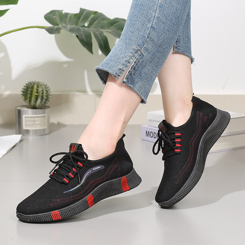 2024新款女鞋夏季透气飞织网面鞋女款时尚百搭潮流女士低帮休闲鞋