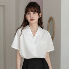 夏季宽松短袖白色衬衫女设计感小众复古法式衬衣百搭日系学生上衣