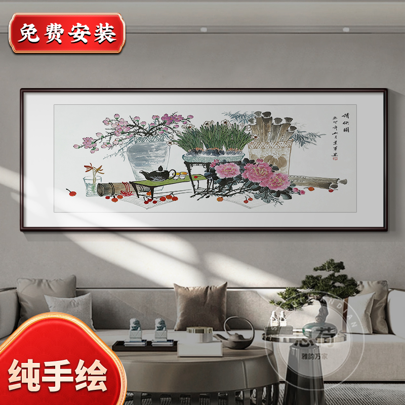 思荷纯手绘中式花鸟客厅挂画沙发背景墙装饰画招财国