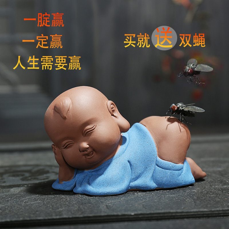 一定赢创意彩砂茶宠摆件小可爱小佛像茶道茶艺茶摆件茶玩车载配件