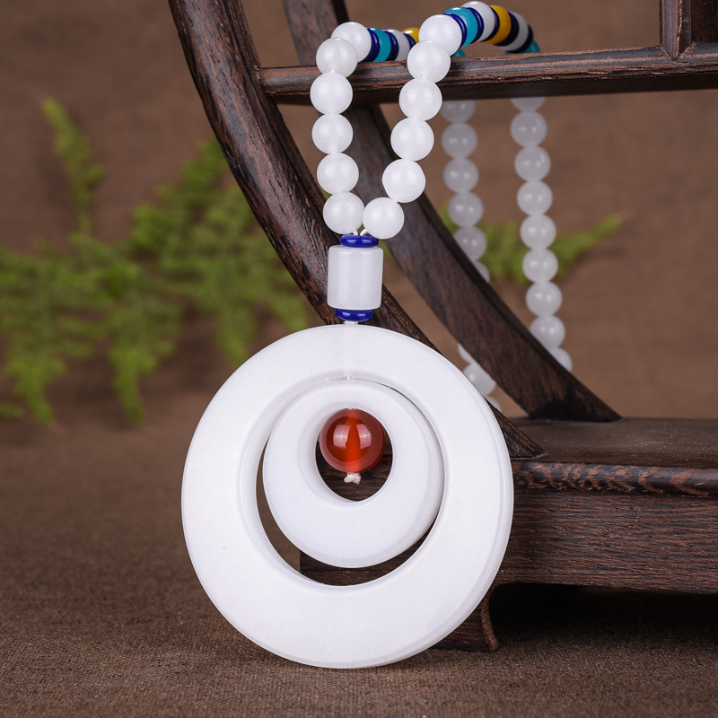 新疆玉石金丝玉同心圆子母环毛衣链双环扣吊坠女款挂件挂坠