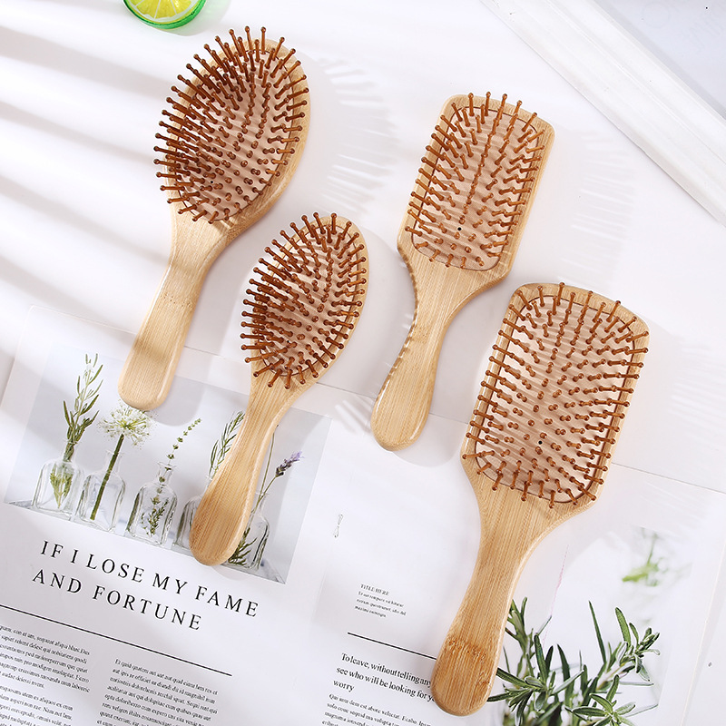 Cross-Border Amazon Solid Color Bamboo Hair Comb Multiple round Wooden Comb Square Tangle Teezer Anti-Static Hairdressing Comb