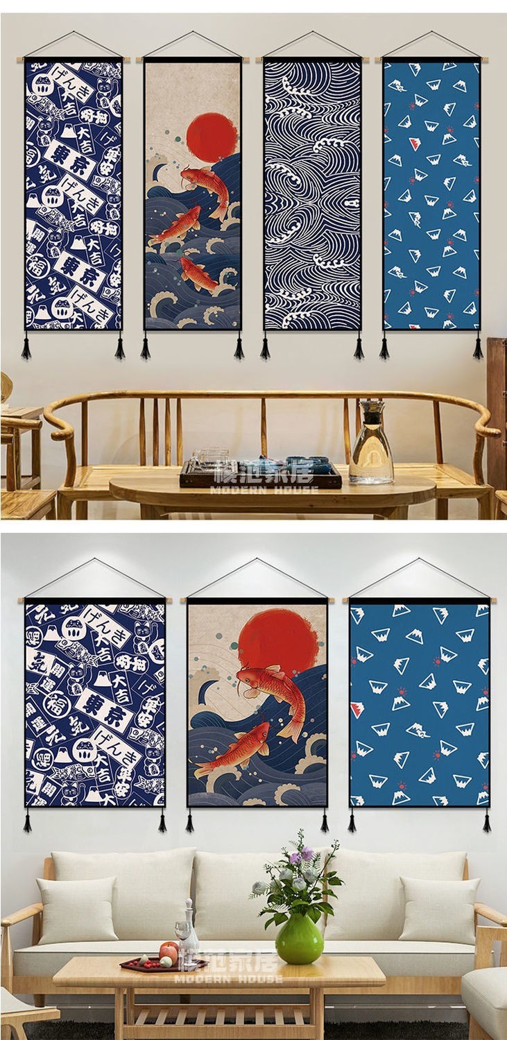 日式浮世绘布艺挂画背景墙装饰画餐厅书房挂布挂毯电表箱遮挡挂布