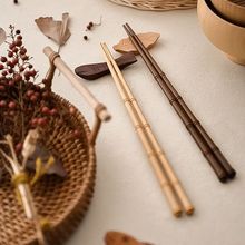 天竺筷创意竹节木质筷子日式尖头家用木筷黄杨木铁木箸一双亚马逊