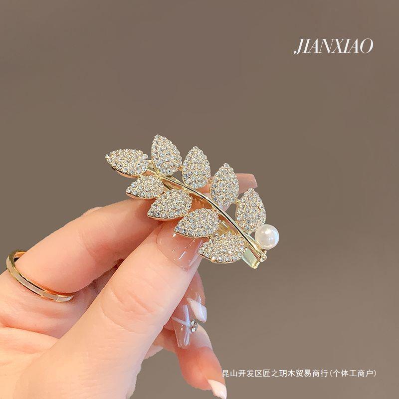 舒呈落叶水钻气质感鸭嘴夹韩国侧边刘海发夹女发卡边夹发饰-阿里巴巴