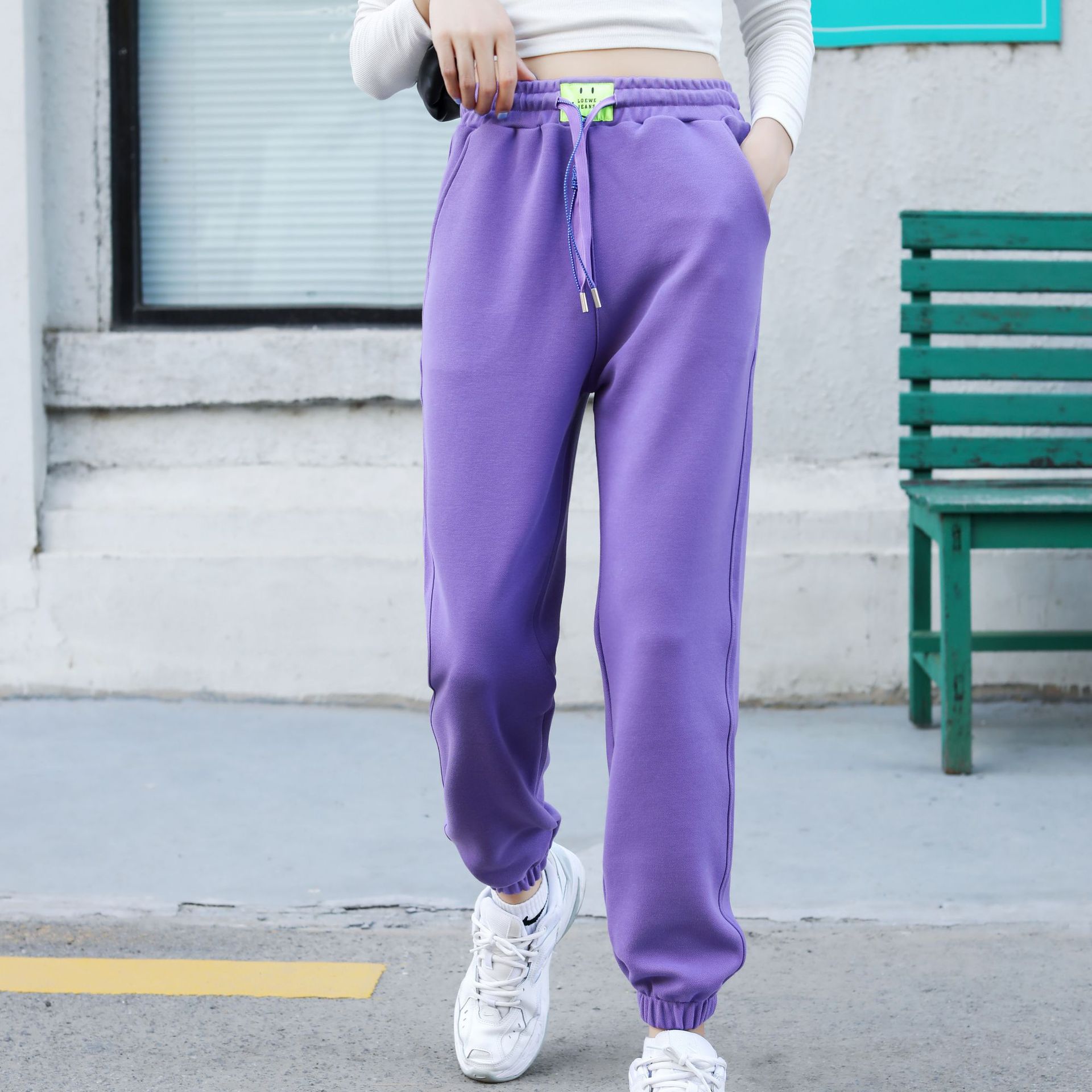 0成交0条浅蓝色炸街韩版运动裤女早秋宽松显瘦直筒遛弯卫裤长裤潮ins