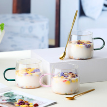 玻璃早餐杯 个性带勺牛奶燕麦片创意马克杯ins家用耐热代餐杯女生