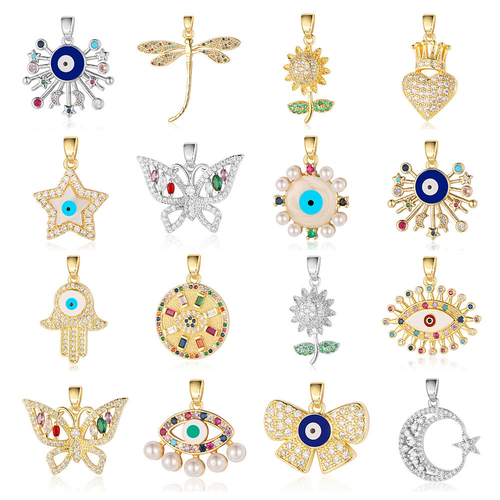 butterfly eyes sun copper zircon pendant crown peach heart diy ornament accessories sunflower dragonfly necklace pendant