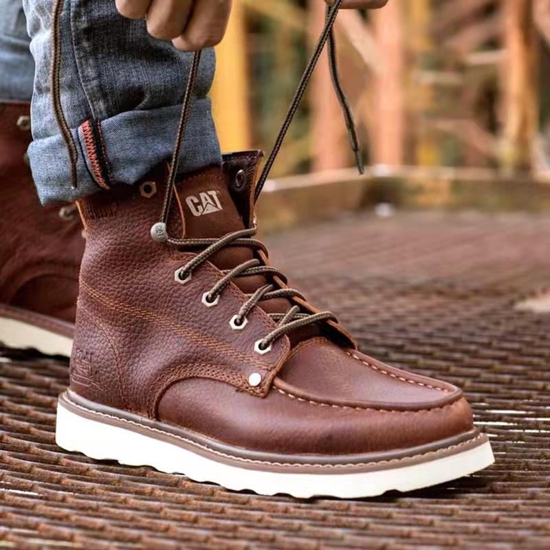 cat秋款复古真皮休闲鞋卡特外贸新款男士工装靴子户外保暖马丁靴