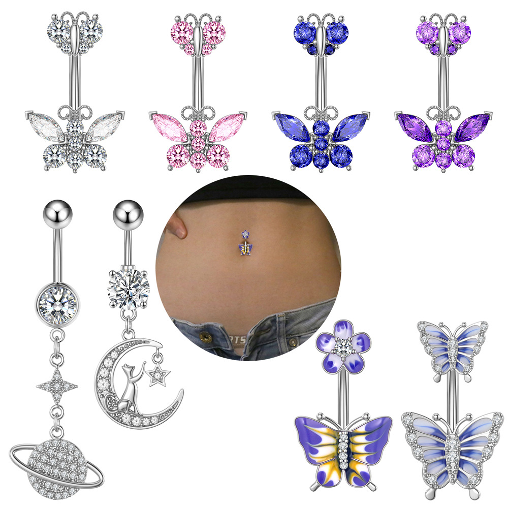 Cross-Border E-Commerce Hot Sale New Zircon Navel Stud Oil Belly Ring Piercing Jewelry Online Wholesale