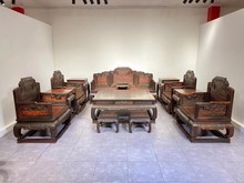 大叶紫檀卢氏黑黄檀雕花沙发宝座十三件套仿古典新中式红木家具