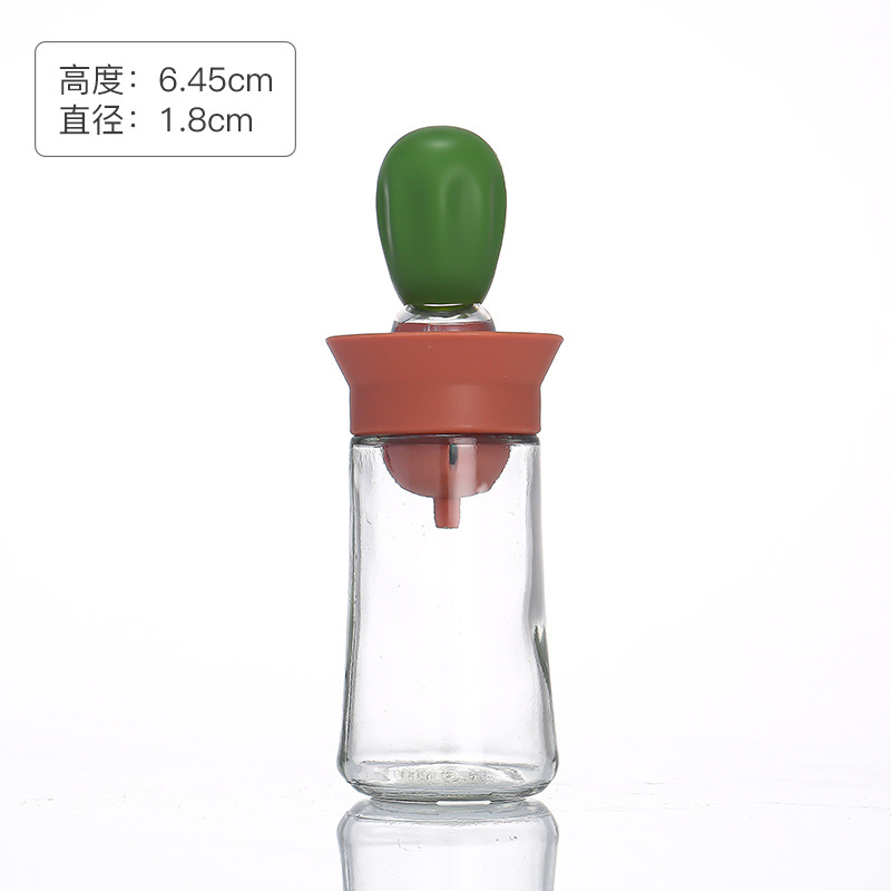 Glass Oil Bottle Silicone Brush Kitchen Oil Pot Bottles for Soy Sauce and Vinegar Barbecue Oil Brush Bottle Baking at Home Quantitative Oil Bottle