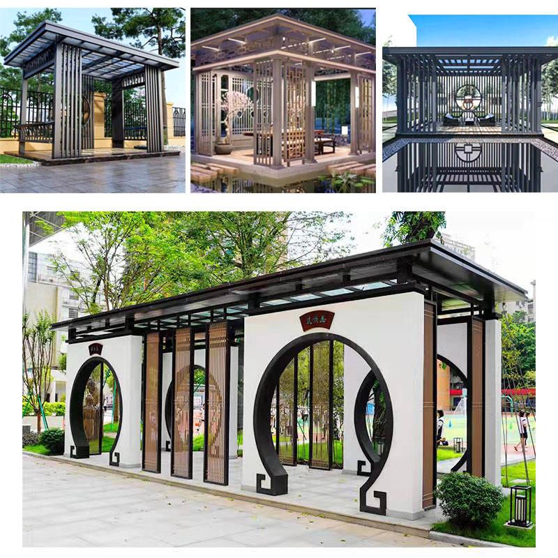 户外文化长廊 学校小区广场亭子 园林景观不锈钢廊架设计安装制作