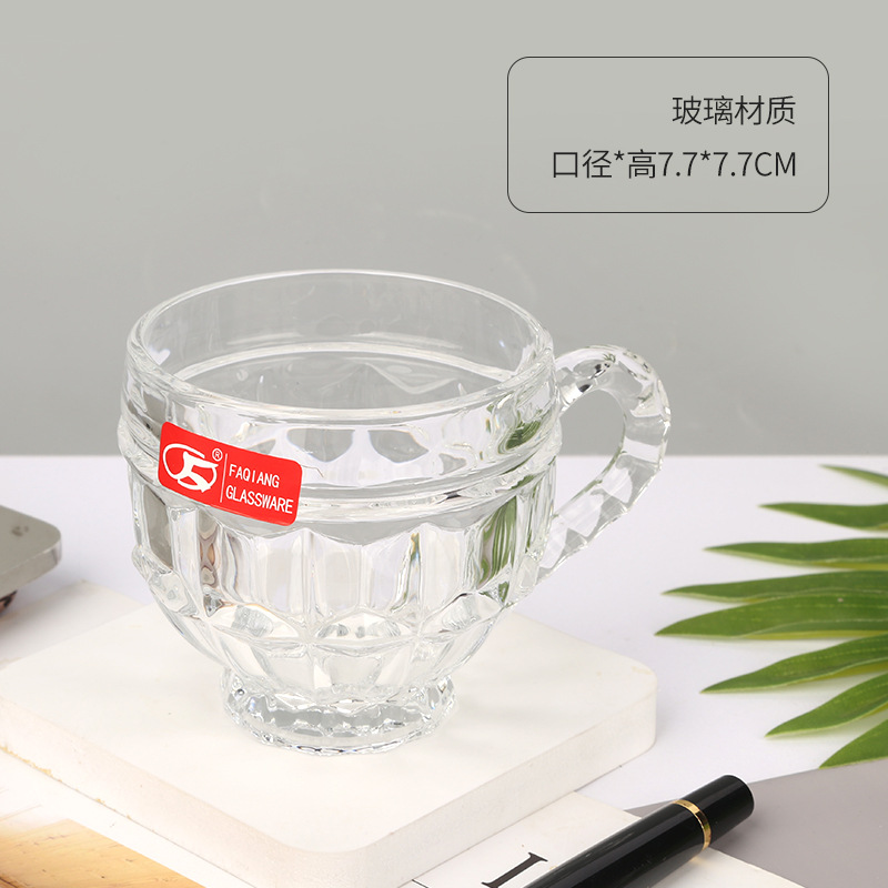 Glass with Handle Wholesale Hammer Patterned Handle Cup Glass Water Cup European Embossed Pattern Household Restaurant Coffee Cup