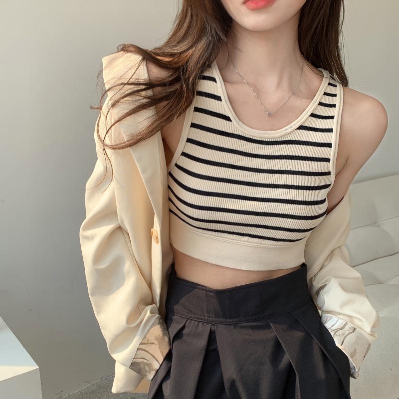 条纹小吊带背心女美背夏薄款外穿打底美式辣妹风欧美内搭上衣微胖