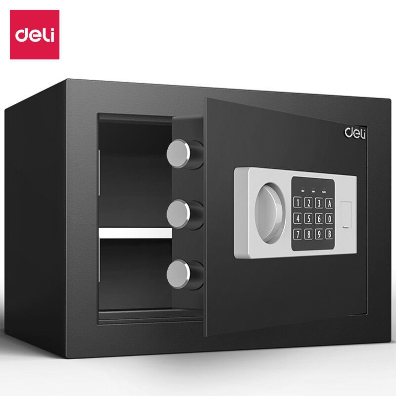 得力92620电子密码保管箱(黑)家庭床头小型入墙入柜保险箱h250