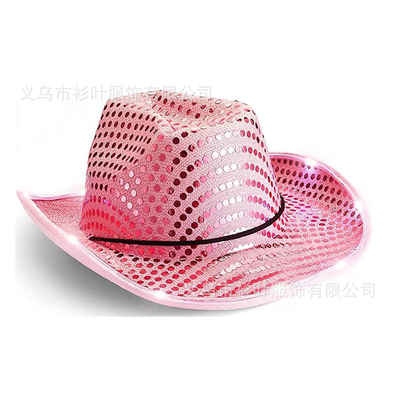 Silver Pink with Light Sequined Cowboy Hat Western Cowboy with Light Color Cowboy Hat Composite Eva with Light Hat