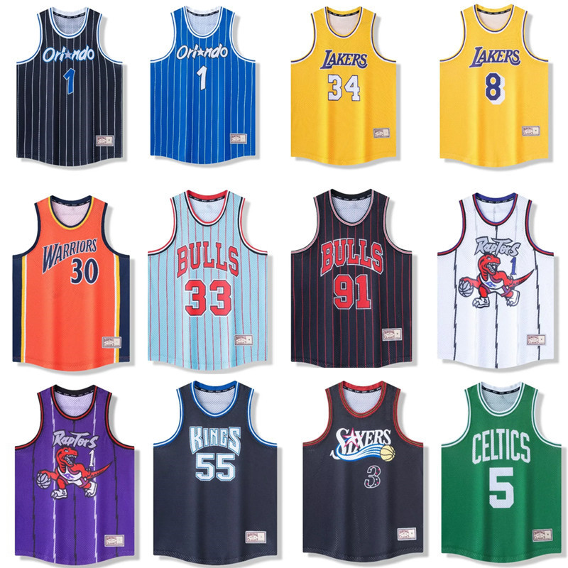 湖人猛龙复古篮球服背心球衣艾弗森麦迪科比库里罗德曼詹姆斯美式