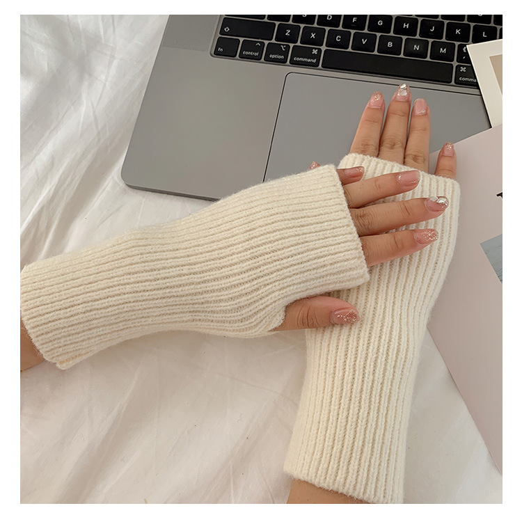 South Korea Ins Autumn and Winter Wool All-Match Cold-Proof Simple Gloves Female Open Finger Student Touch Screen Thickened Knitting Wristband Tide