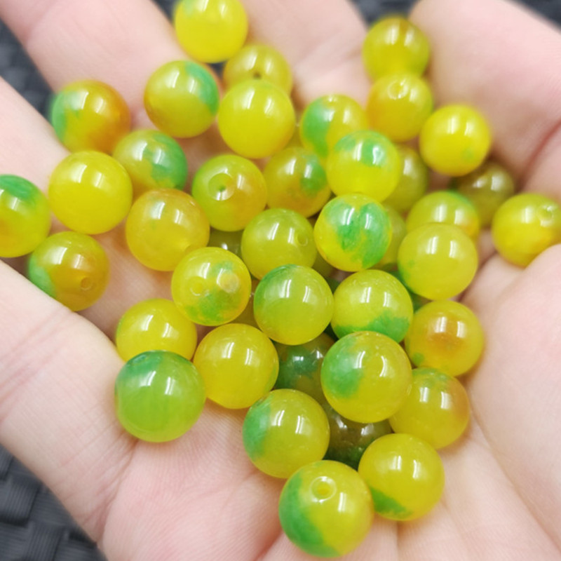翠玉黄斐圆珠玉石散珠黄绿色10毫米珠子diy手链项链佛珠饰品配件