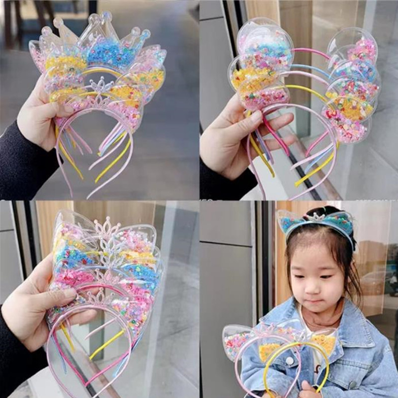 Cyber Celebrity Style Quicksand Headband Children's Cat Ear Headband Crown Princess Little Girl Cute Headband Hairpin Hair Ornaments