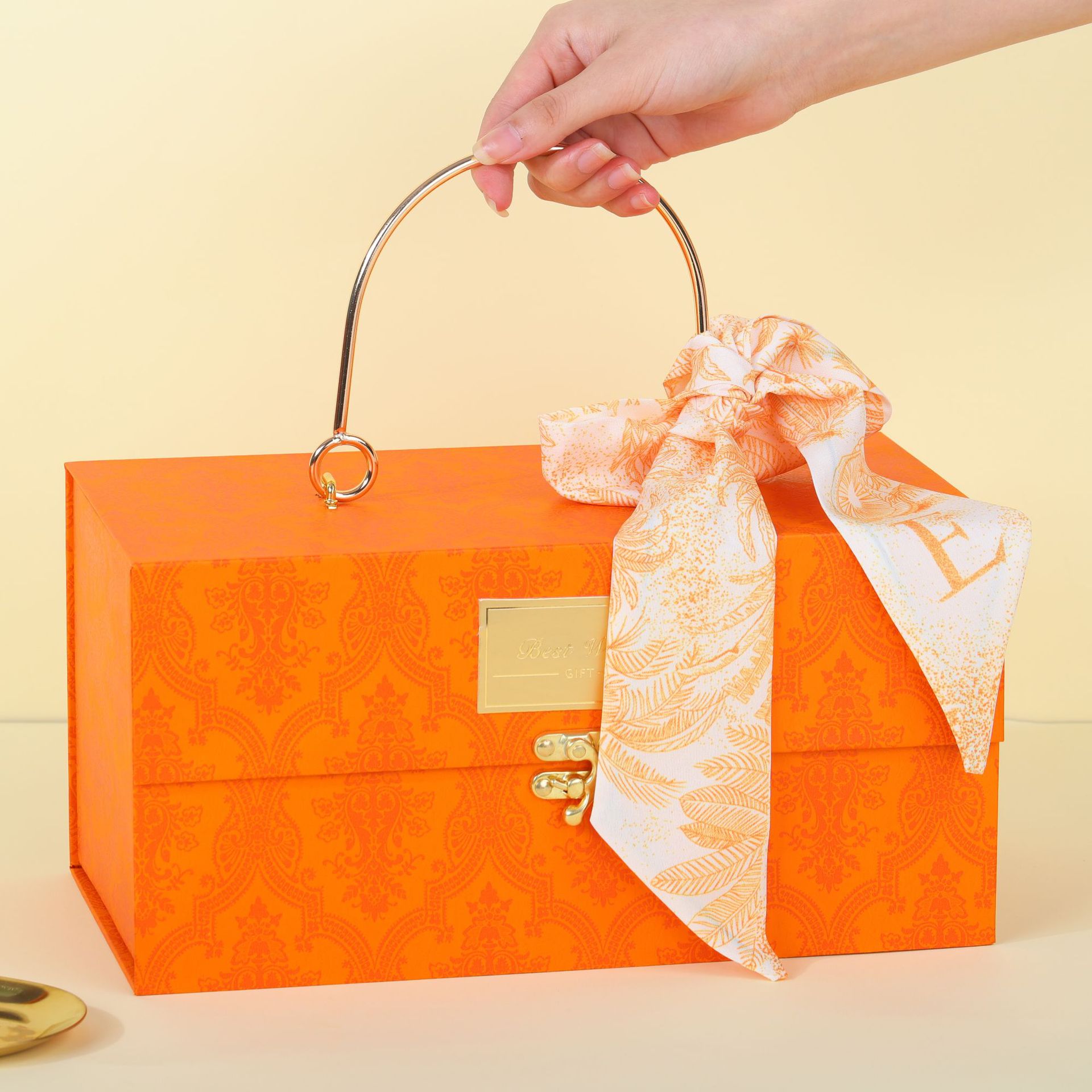 创意高端中秋翻盖伴手礼盒空盒月饼礼品橙色中秋手提盒礼品盒现货