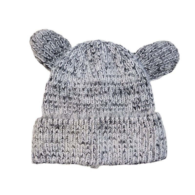 Korean Style Cute Ears Woolen Cap Autumn and Winter Sequins Knitted Hat Thickened Big Head Circumference Loose Face-Looking Small Warm Hat