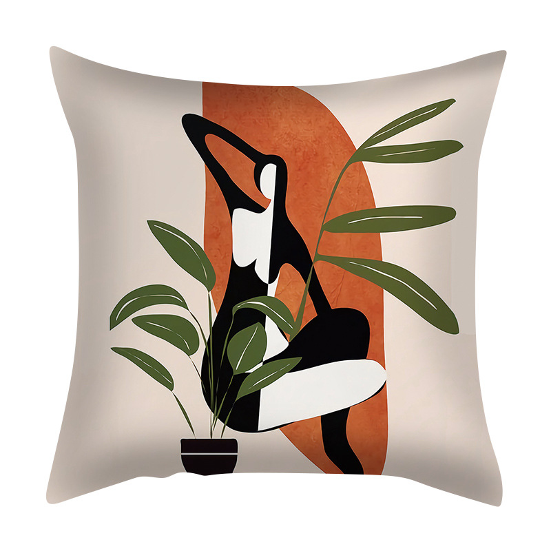 [Clothes] Nordic Abstract Pillow Cover Simple Geometric Morandi Peach Skin Fabric Home Sofa Cushion Cushion Cover