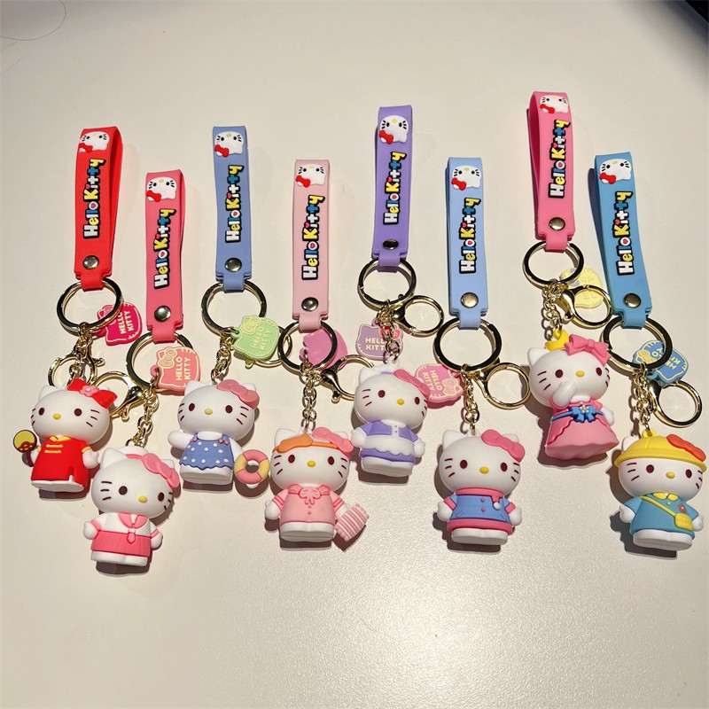 Creative Cartoon Crossdressing KT Keychain Cute Sanrio Party KT Key Chain Pink Kitty Pendant Wholesale