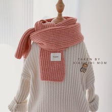 田园针织毛线幼儿围巾纯色韩版儿童男女童秋冬季保暖婴儿围脖