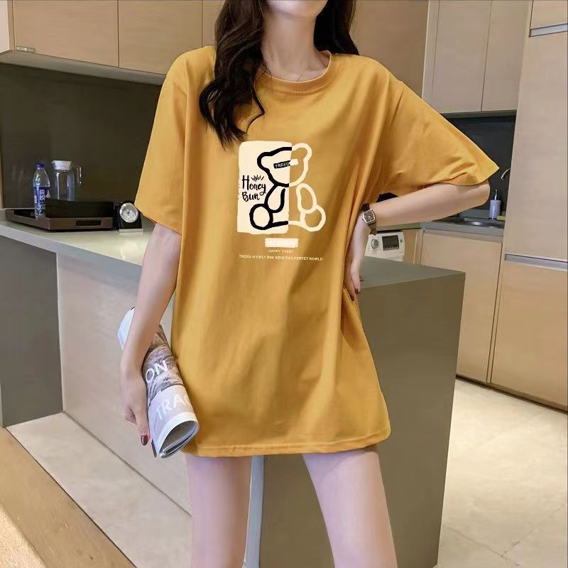 Women's Short-Sleeved T-shirt 2023 Summer New Korean Style Loose Large Size Women's Mid-Length Fashion Printed Stall Wholesale