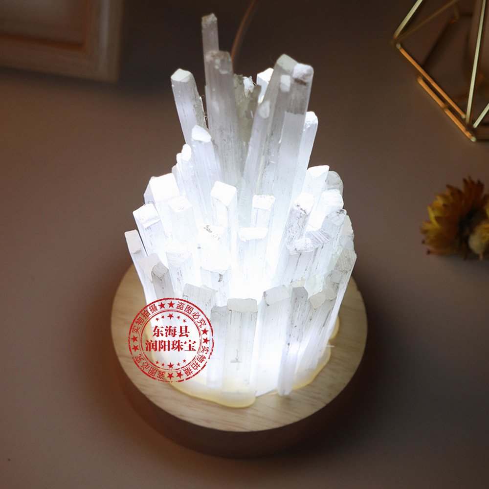 天然水晶石膏石小夜灯健康能量摆件护眼弱光装饰卧室床头灯批发
