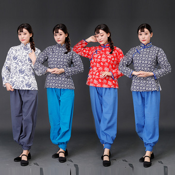 民国农民装村姑阿庆嫂花布女装舞台话剧演出服九儿喜儿表演摄影