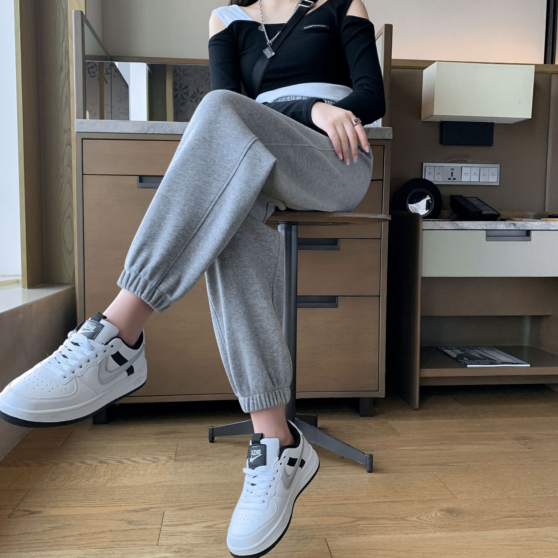 棉卫裤女2022春秋季新款运动裤宽松束口百搭休闲运动学生卫裤