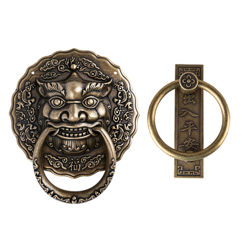 纯铜仿古兽头门环中式古代门狮子头大门拉手大拉把木门复古铜把手