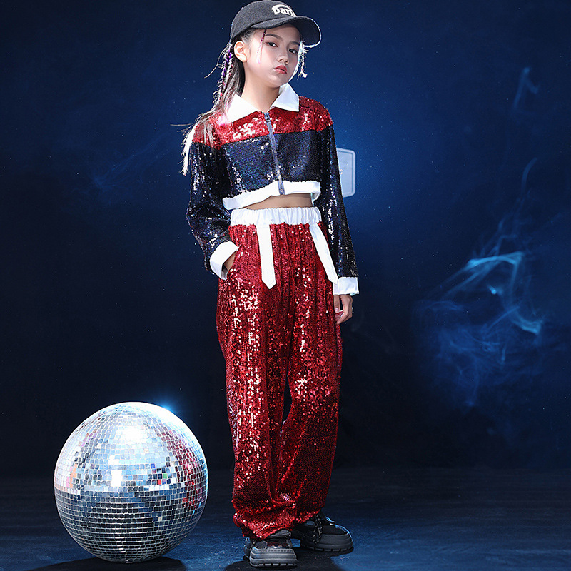 女团打歌服blackpink儿童爵士舞服装女童衣服jazz套装亮片演出服