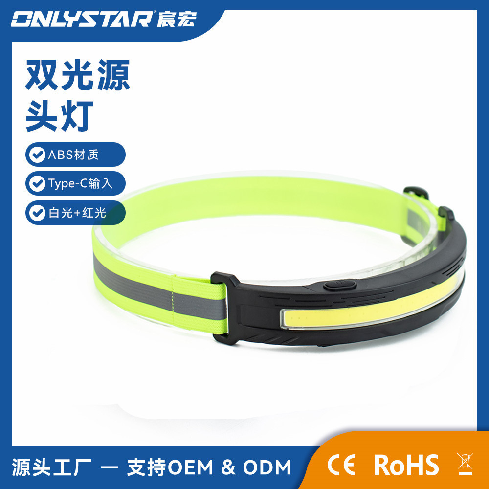 gs-6039跨境cob长条形typec充电夜跑灯 反光条红光警示头戴式头灯