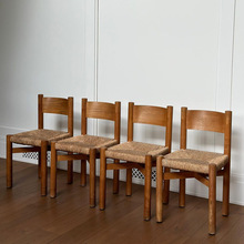 中古vintage家俱设计师藤椅法式复古实木藤编餐椅家用咖啡厅椅子