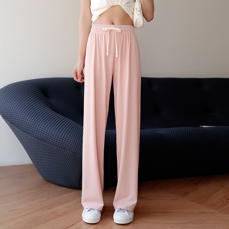 Small Casual Pants Draping Effect Ice Silk Wide-Leg Pants Women's Summer High Waist Slimming Sun Protective Pants 2023