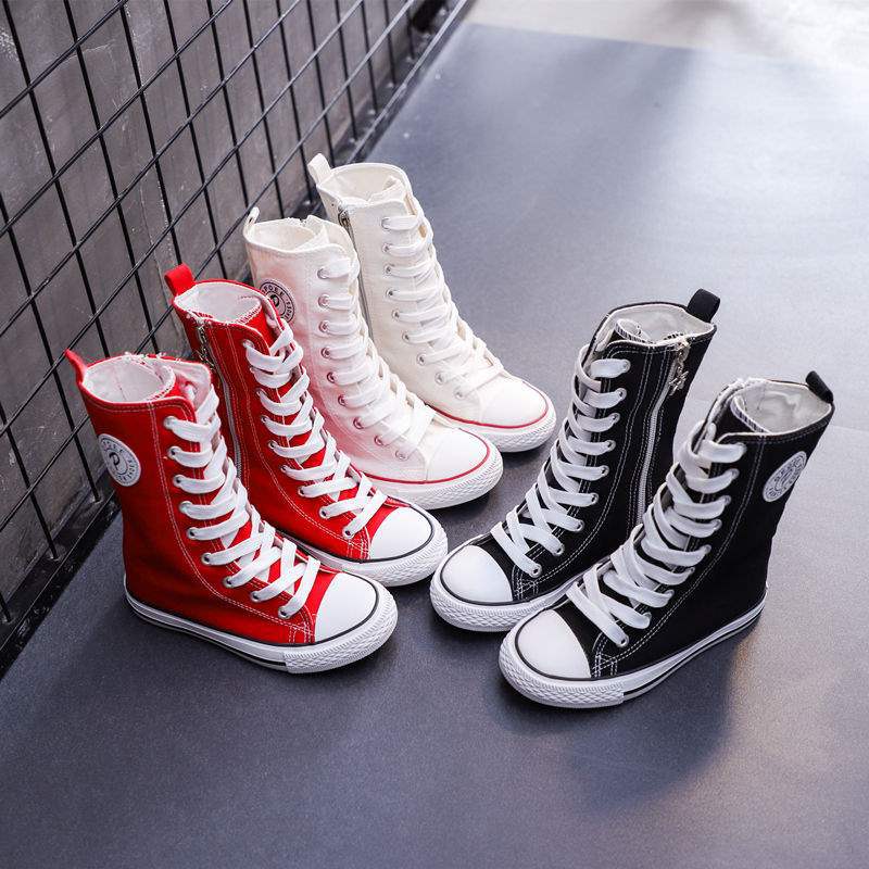 儿童帆布鞋春秋款高筒街舞男童女鞋韩版侧拉链休闲鞋中童大童板鞋