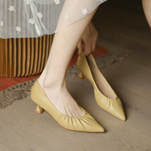 法式高跟鞋女低跟3cm2024年春季新款软皮小众设计款3公分小跟单鞋