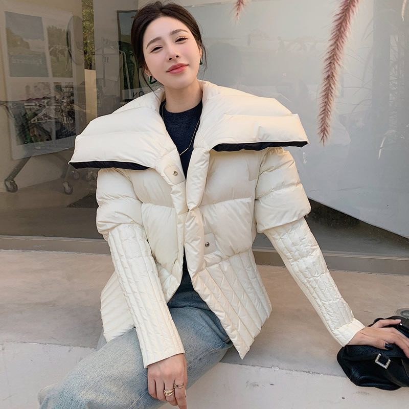 网红冬季新款白色小香风设计感高端淑女白鸭绒短款羽绒服女装批发