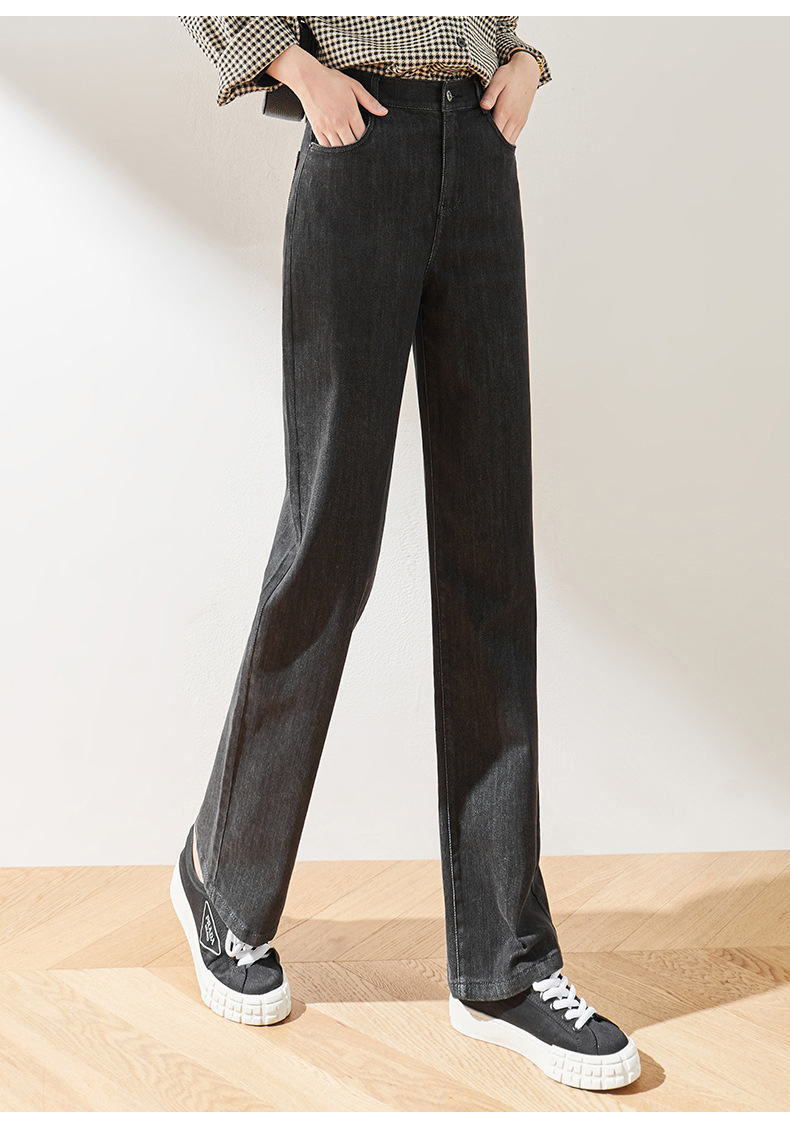 娅丽达直筒牛仔裤女春秋2021新款宽松显瘦黑色女裤深色大码长裤子