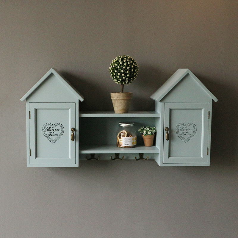 淇园田园实木双门心形装饰壁柜墙上玻璃柜储物柜美式置物柜壁挂