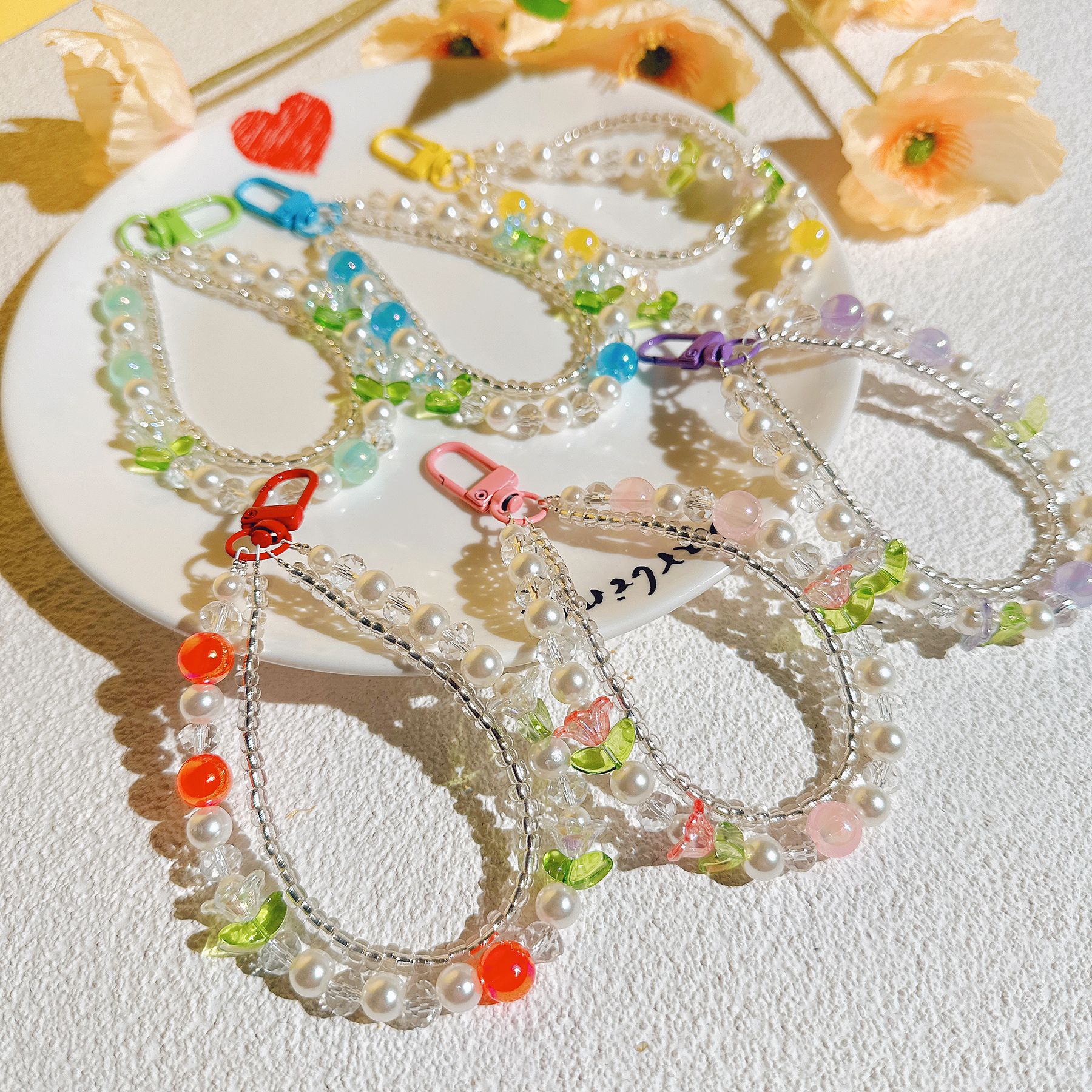 抖音爆款铃兰花手机链 双层少女手工diy串珠时尚挂链钥匙包包挂饰