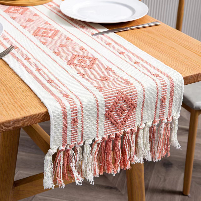 Cross-Border Jacquard Cotton and Linen Table Runner Tablecloth Dining Table Cushion Handmade Tassel Bed Runner Coffee Table Cabinet Cover Towel Tea Towel New